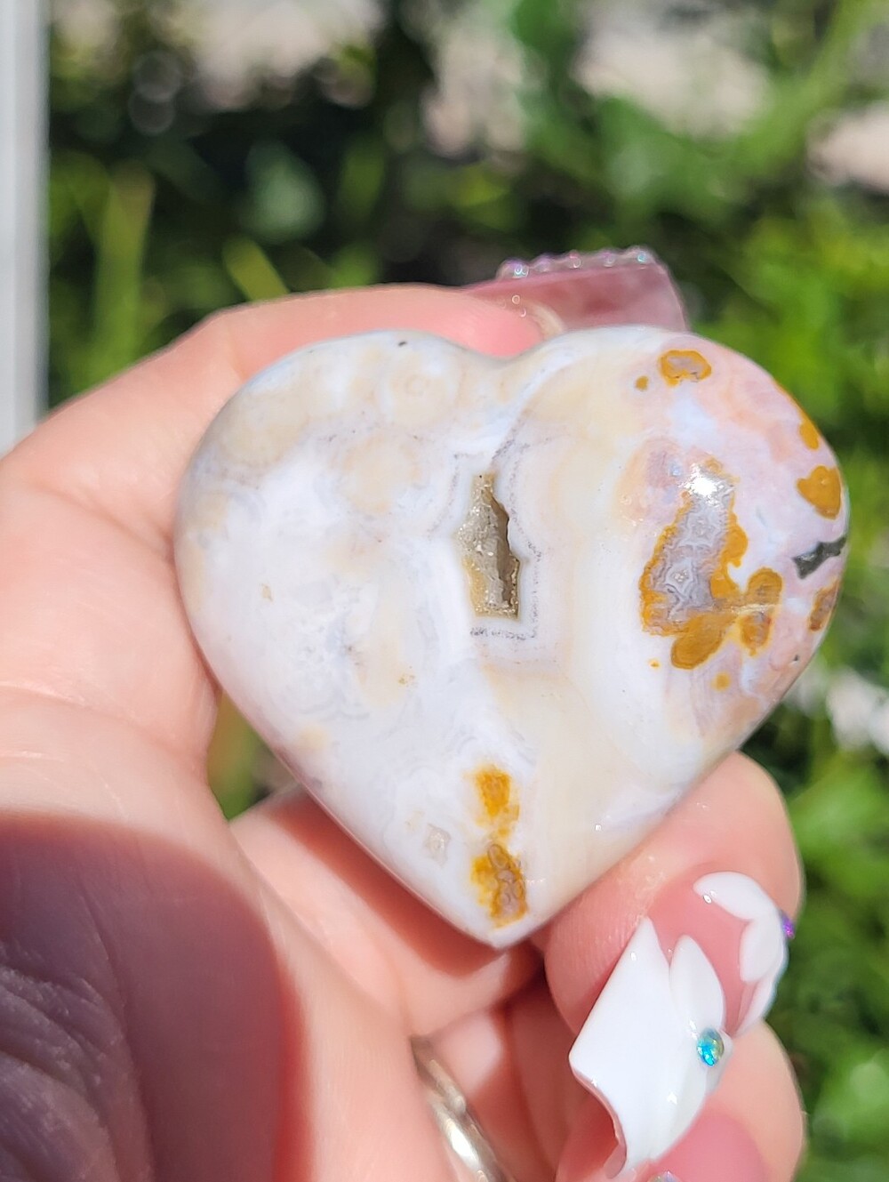 Polished Pink Baby Blue and Cream Heart-Shaped Ocean Jasper